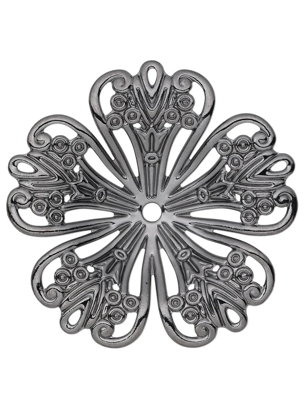 Fancy Concave 5-Petal Flower 42mm Gunmetal Black Gray Filigrees Pendants 2 pcs